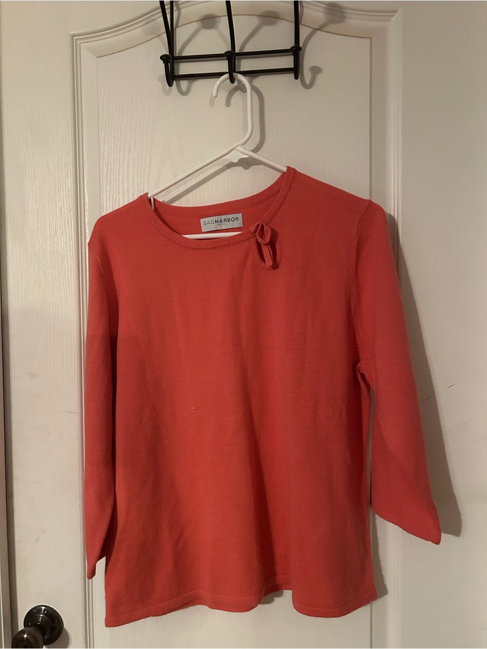 Sag Harbor Coral Crewneck Sweater with Bow Detail
